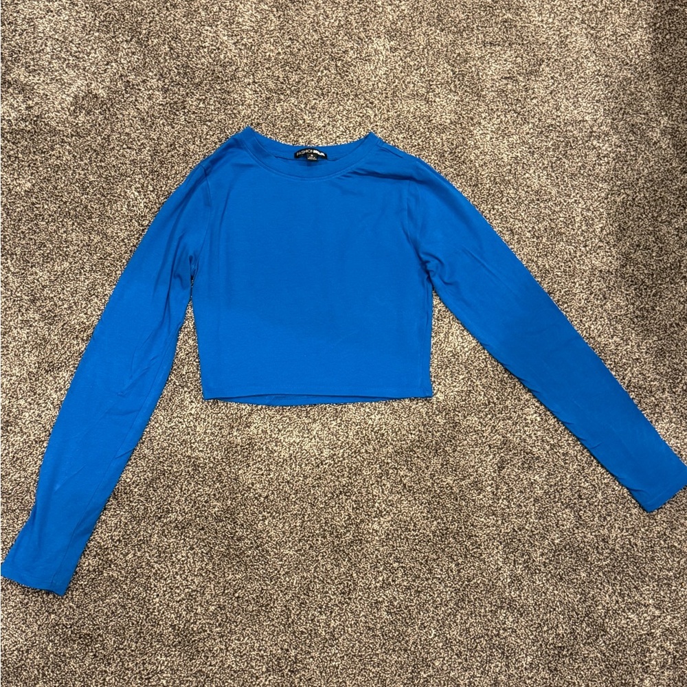 Fashion Nova Blue Long Sleeve Crop Top - Picture 2 of 2